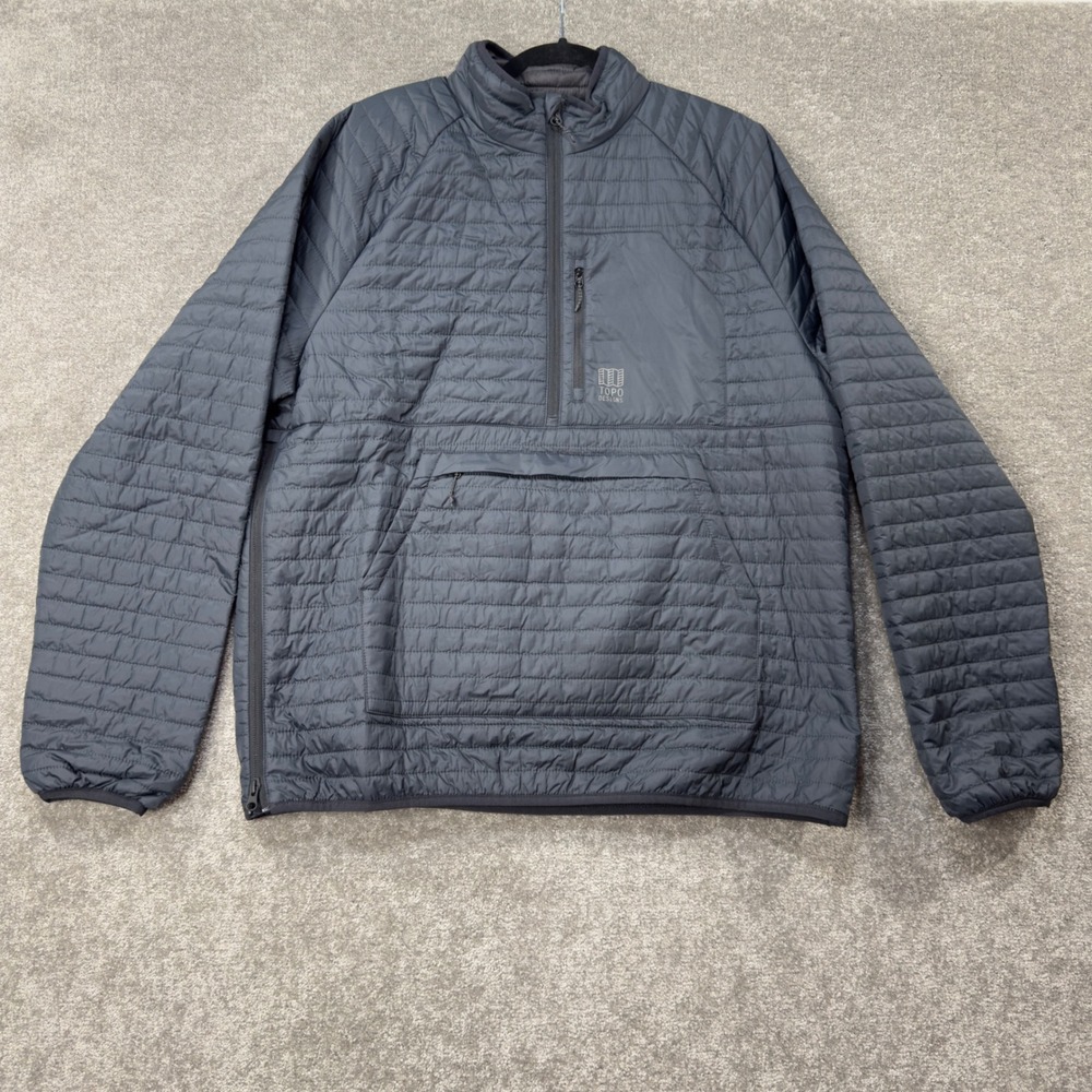 Topo Designs Puffer Anorak Mens XL Charcoal Grey Quilted 1/2 Zip Pullover Jacket